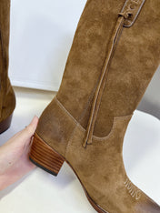 CELINE 25S HIGH CUT CHELSEA BOOTS 45MM IN BROWN SUEDE