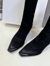 CELINE 25S HIGH CUT CHELSEA BOOTS 45MM IN BLACK SUEDE