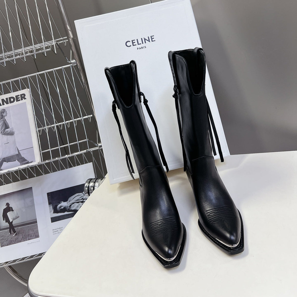 CELINE 25S HIGH CUT CHELSEA BOOTS 45MM IN BLACK CALFSKIN