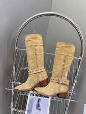 CELINE 25S BULKY LACED UP BOOTS 45MM IN LIGHT BROWN SUEDE