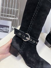 CELINE 25S BULKY LACED UP BOOTS 45MM IN BLACK SUEDE