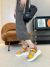 CHLOÉ NAMA WEDGE SANDALS IN BRIGHT YELLOW FABRIC AND WHITE RUBBER