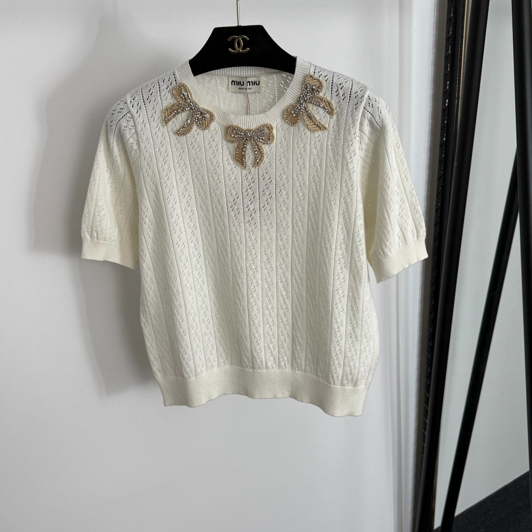 MIUMIU SHORT-SLEEVE KNIT TOP STYLE 397