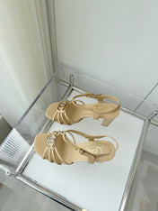 HIGH HEEL SANDALS 85 MM IN FLAX YELLOW LAMBSKIN