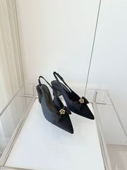 SLINGBACKS 65 MM IN BLACK CALFSKIN MIX CANVAS