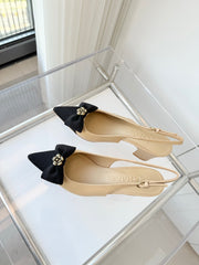 SLINGBACKS 65 MM IN BEIGE CALFSKIN AND BLACK CANVAS