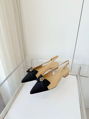 SLINGBACKS 18 MM IN BEIGE CALFSKIN MIX BLACK CANVAS