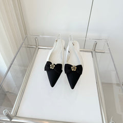 SLINGBACKS 18 MM IN WHITE CALFSKIN MIX BLACK CANVAS