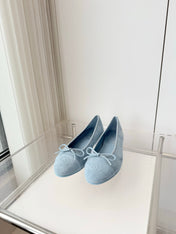 CHANEL 26S BALLET FLATS IN LIGHT BLUE SUEDE WITH BOW