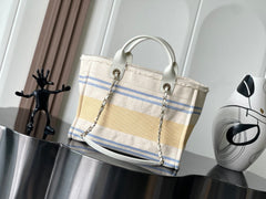 CHANEL 25S SHOPPING BAG 35 IN CREAM WHITE AND YELLOW CANVAS