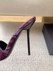 HIGH HEEL SLIDES IN PURPLE VELVET