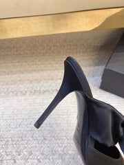 BARBARA BIG BOW MULES IN BLACK SILK