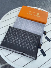 MONOGRAM SCARF 200 CM IN LIGHT GRAY CASHMERE AND SILK 388079