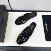 BOW MULE IN BLACK MIX WHITE FUR AND CALFSKIN