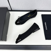 BALLET FLATS IN BLACK TWEED AND CALFSKIN