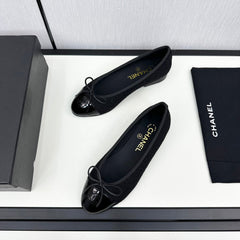 BALLET FLATS IN BLACK TWEED AND CALFSKIN
