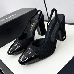 HIGH SLINGBACK BLACK TWEED AND CALFSKIN
