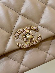 19 FLAP BAG 20 BEIGE BODIN CALFSKIN GOLD HARDWARE