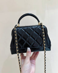 CHANEL TOP HANDLE BAG 18 IN BLACK OIL-WAX LAMBSKIN GOLD HARDWARE
