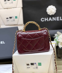 CHANEL TOP HANDLE 19 IN WINE RED LAMBSKIN GOLD HARDWARE