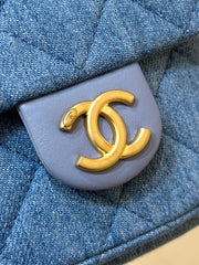 DRAWSTRING BUCKET BACKPACK 24 IN MALIBU BLUE DENIM GOLD HARDWARE