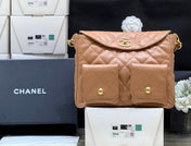 CHANEL 25S HIPPIE HOBO POSTMAN BAG 30 IN WARM TAUPE CALFSKIN GOLD HARDWARE