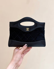 25S CHANEL MINI SHOPPING BAG 20 IN BLACK SUEDE CALFSKIN