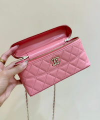 VANITY CASE 19 IN CONTESSA PINK CALFSKIN GOLD-TONE METALLIC