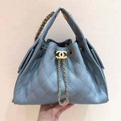 CHANEL 25S HANDBAG IN LIGHT BLUE 30 GRAINED CALFSKIN GOLD HARDWARE