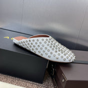 ALAIA FLAT MULES 25S IN WHITE LAMBSKIN EMBELLISHED WITH CRYSTALS