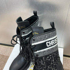 DIOR 25S D-MAJOR ANKLE BOOT 45MM IN BLACK AND WHITE CANNAGE TWEED AND BLACK CALFSKIN