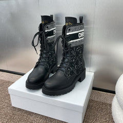 DIOR 25S D-MAJOR ANKLE BOOT 45MM IN BLACK AND WHITE CANNAGE TWEED AND BLACK CALFSKIN