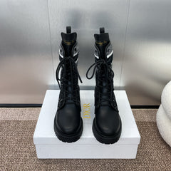 DIOR 25S D-MAJOR ANKLE BOOT 45MM IN BLACK AND WHITE CANNAGE TWEED AND BLACK CALFSKIN