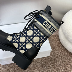 DIOR 25S D-MAJOR ANKLE BOOT MACROCANNAGE DEEP BLUE BEIGE 45MM IN BLACK CALFSKIN