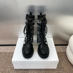 DIOR 25S D-MAJOR ANKLE BOOT MACROCANNAGE DEEP BLUE BEIGE 45MM IN BLACK CALFSKIN