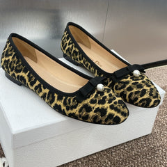 PEARL BALLET FLAT CAMEL PONY HAIR CALFSKIN WITH BROWN LEOPARD MOTIF