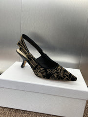 J'ADIOR HIGH SLINGBACK PUMP BLACK AND GOLD-TONE MILLEFIORI JACQUARD 65 MM