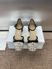 BALLET SLINGBACK PUMP IN WHITE MIX BLACK EMBROIDERED CANNAGE TWEED 35 MM