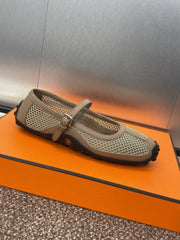 KICHU BALLET FLAT IN MOCHA BROWN CROCHET KNIT AND CALFSKIN