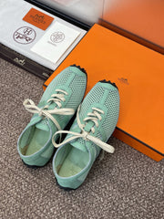 KIGA SNEAKER IN GREEN MINT CROCHET KNIT AND CALFSKIN