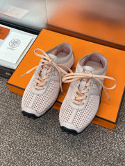 KIGA SNEAKER IN LIGHT PINK CROCHET KNIT AND CALFSKIN