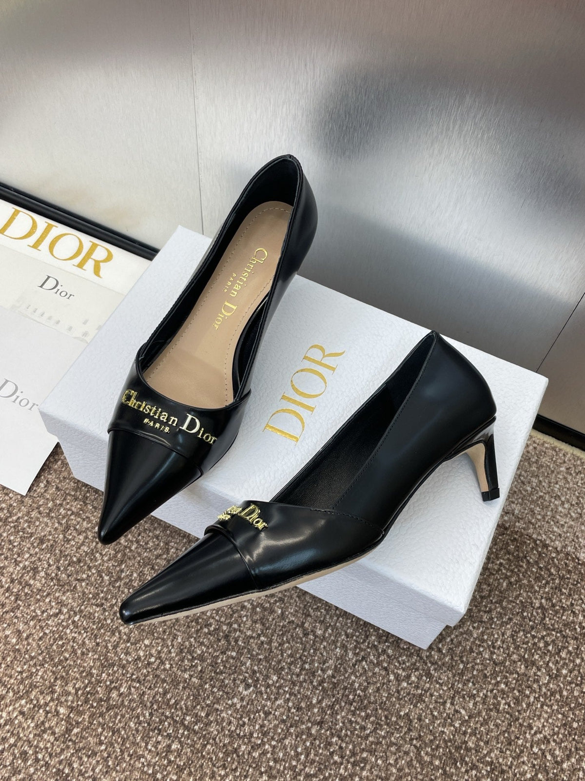 MY DD 25S HIGH HEEL 55MM IN BLACK LAMBSKIN GOLD LOGO