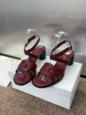D-CLUB HIGH HEEL SLIDE 25S 55MM IN BURGUNDY RED CALFSKIN