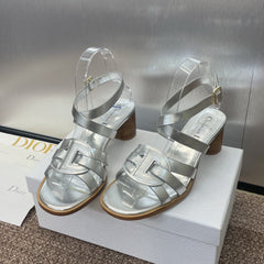 D-CLUB HIGH HEEL SLIDE 25S 55MM IN SILVER GLOSSY CALFSKIN