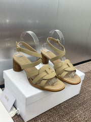 D-CLUB HIGH HEEL SLIDE 25S 55MM IN GOLDEN BEIGE CALFSKIN