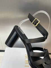 D-CLUB HIGH HEEL SLIDE 25S 80MM IN BLACK CALFSKIN