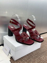 D-CLUB HIGH HEEL SLIDE 25S 80MM IN BURGUNDY RED CALFSKIN