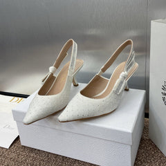 J'ADIOR SLINGBACK 25S PUMP 65MM IN WHITE FABRIC EMBOSSED CRYSTAL