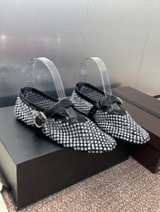 ALAIA MARY JANE FLAT 25S IN BLACK LAMBSKIN EMBELLISHED WITH CRYSTALS