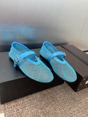 ALAIA MARY JANE FLAT 25S IN BLUE MESH CALFSKIN